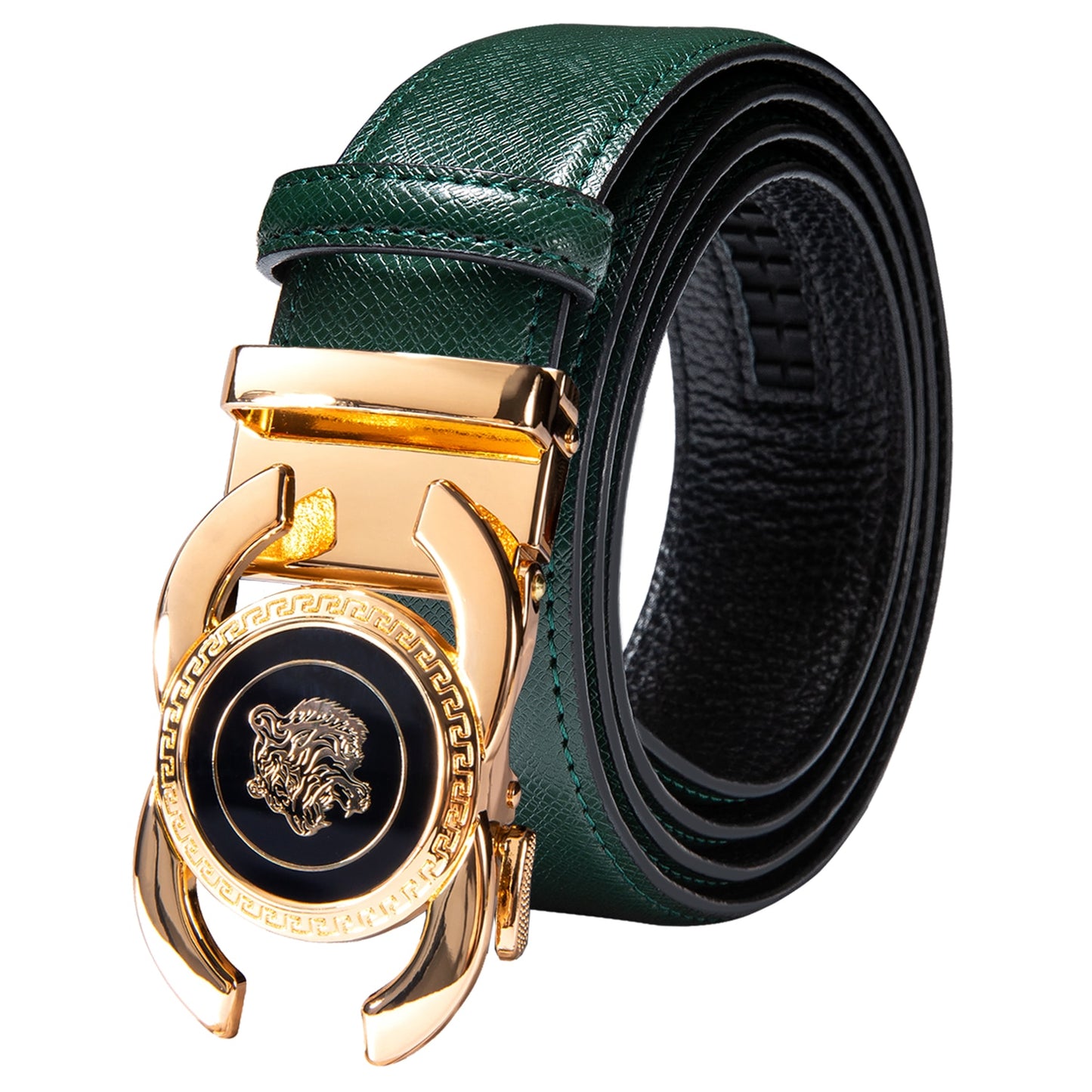 Green Genuine Leather Belt Automatic Ratchet Buckle Waistband