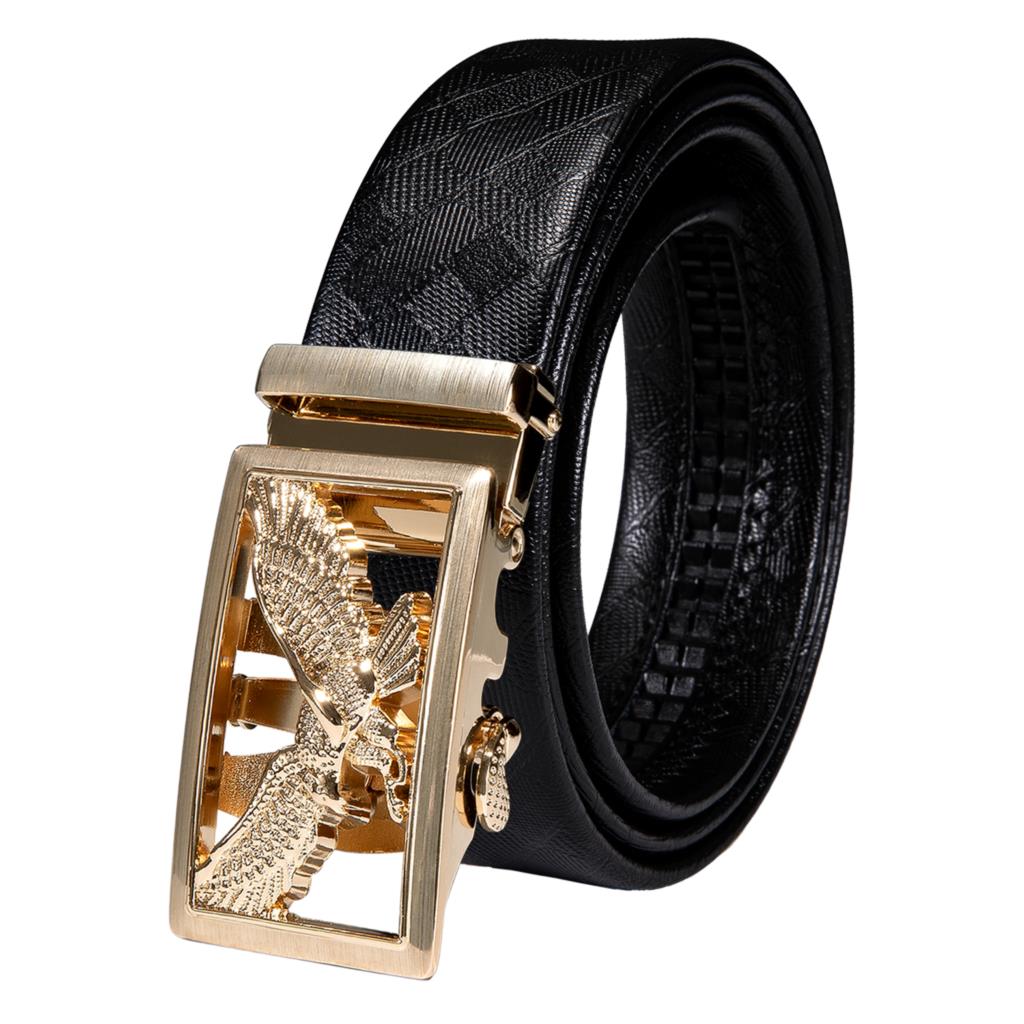 Black Genuine Leather Belt Automatic Ratchet Buckle Waistband