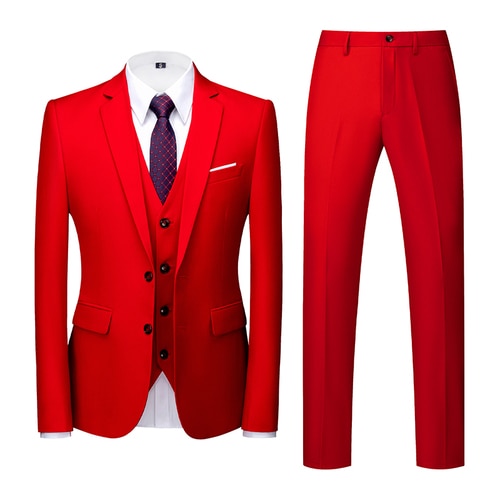 Big Red Single-breasted Men's 3pcs Suit