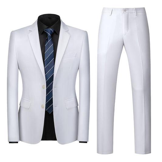 White Single-breasted Men's 2pcs Suit