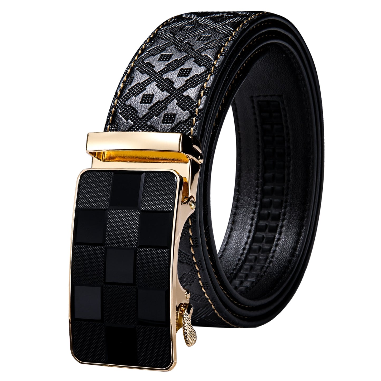 Black Genuine Leather Belt Automatic Ratchet Buckle Waistband