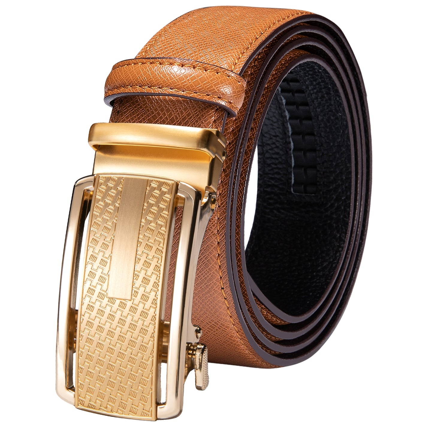 Light Brown Genuine Leather Belt Automatic Ratchet Buckle Waistband