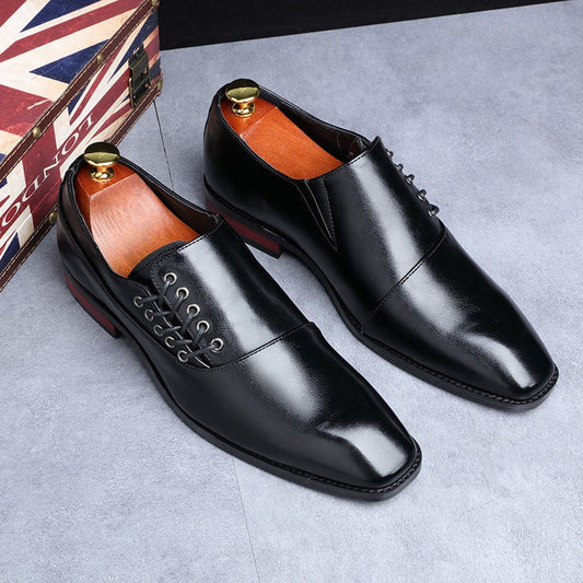 Leather Square Toe Lace-up Oxfords