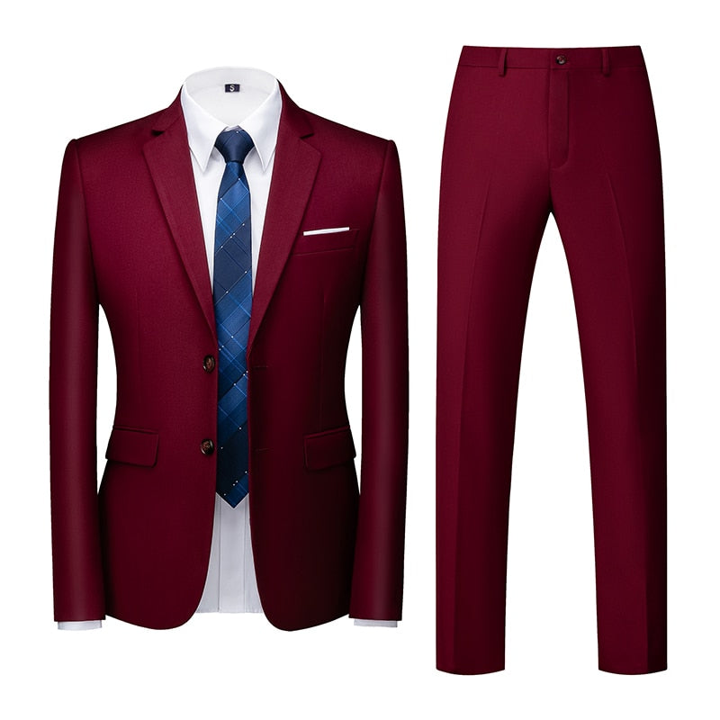 Red Wine Single-breasted Men's 2pcs Suit