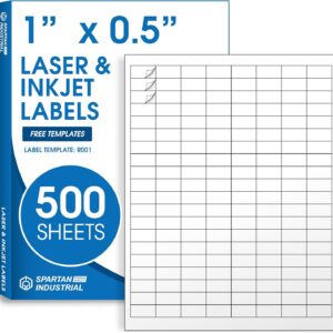 1" X 0.5" Matte White Printable Labels Compatible with Inkjet and Laser Printers - 500 Sheets, 80000 Small Stickers for Barcodes, Product Labeling, Inventory - Spartan Industrial