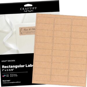 1 x 2 5/8 inch Rectangle Stickers Kraft Labels Printable Paper Brown Color, 750 Labels, 25 Sheets, for Inkjet and Laser Printer, Vinyl Sheets Packaging Address Mail Business Craftiff