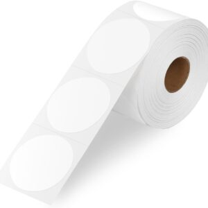 2 Inch Circle Thermal Labels, Self Adhesive 2x2 Direct Thermal Labels Round, White, 750 Sheets per Roll, 1 Roll