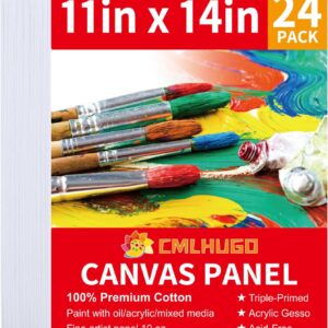 24 Packs 11x14 Blank Boards for Painting Kids, Art Canvases for Painting,Primed Acid-Free 100% Cotton Canvas Panels for Acrylic Oil Watercolor