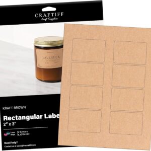 2x3 inch Rectangle Stickers Kraft Labels Printable Paper Brown Color, 200 Labels, 25 Sheets, for Inkjet and Laser Printer, Vinyl Sheets Packaging Address Mail Business Craftiff