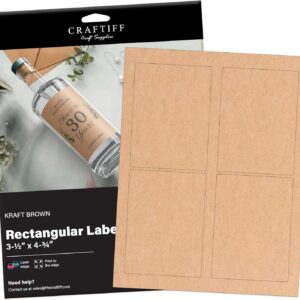 3-1/2 x 4-3/4 inch Rectangle Stickers Kraft Large Wine Labels for Bottles Printable Paper Brown Color, 100 Labels, for Inkjet and Laser Printer, Vinyl Sheets Address Personalized Wedding Craftiff