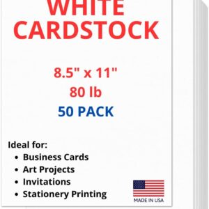 50 Sheets of Heavyweight White Cardstock Ideal for Business Cards, Art Projects, Invitations, and Stationery Printing | 80 lb Weight | 8.5 x 11 inches | Thick Cover Stock (216 gsm) |