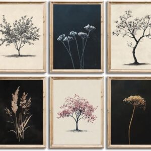 6Pcs Botanical Wall Art Leaf Plant Wall Decor Minimalism Posters Prints Vintage flowers Canvas Painting Black Beige neutral artwork for Bathroom Bedroom Living Room Decoration,8x10in Unframed