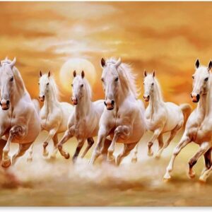 Animal Poster with Seven White Horses Running Canvas Art Wall Painting Home Bedroom Printing Modern Decoration Poster 16x24inch(40x60cm)