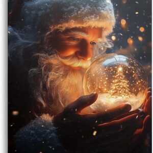 B.B.F MAKE Christmas Canvas Framed Wall Art for Living Room Decor Classical Oil Painting Santa Claus & Crystal Ball Canva Poster Prints Wall Decoration Home Office Bedroom Bathroom Decor, 16x20inch