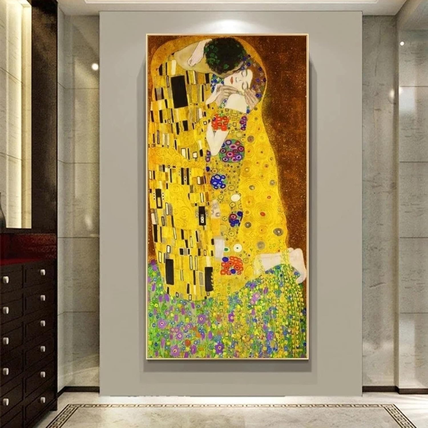 BBOVOBB Gustav Klimt Famous Art The Kiss Classical Paintings Print on Canva Art Poster Abstract Canvas Pictures Home Decor 55x110cm(22x43in) Frameless - Image 2