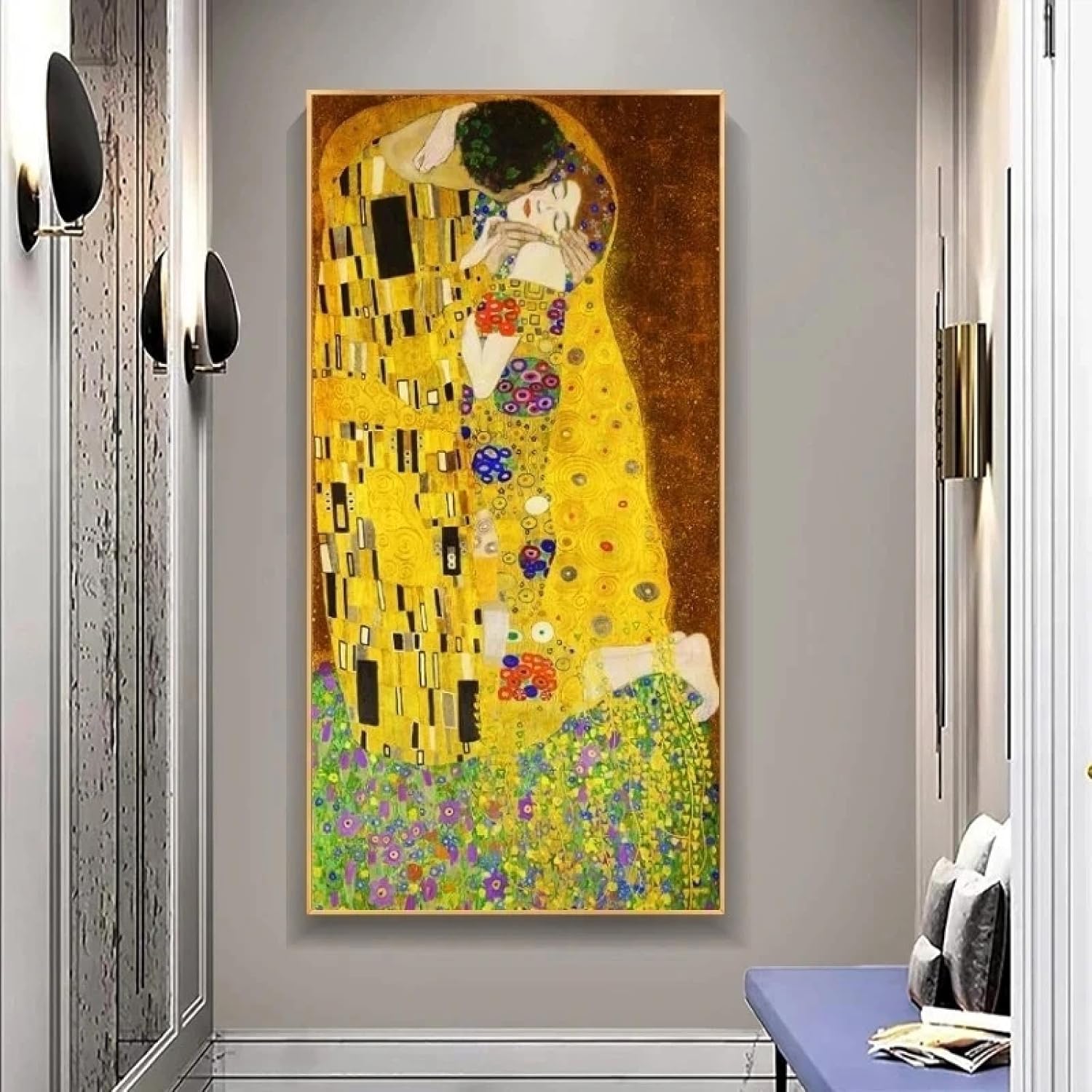 BBOVOBB Gustav Klimt Famous Art The Kiss Classical Paintings Print on Canva Art Poster Abstract Canvas Pictures Home Decor 55x110cm(22x43in) Frameless - Image 3