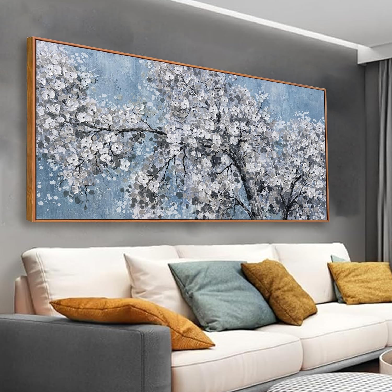 Botanical Wall Art Print Paintings Gray And White Abstract Tree Flower Landscape Home Prints Decor Framed Ready To Hang For Living Room Bedroom And Office Home Kitchen Artwork 20"×40"