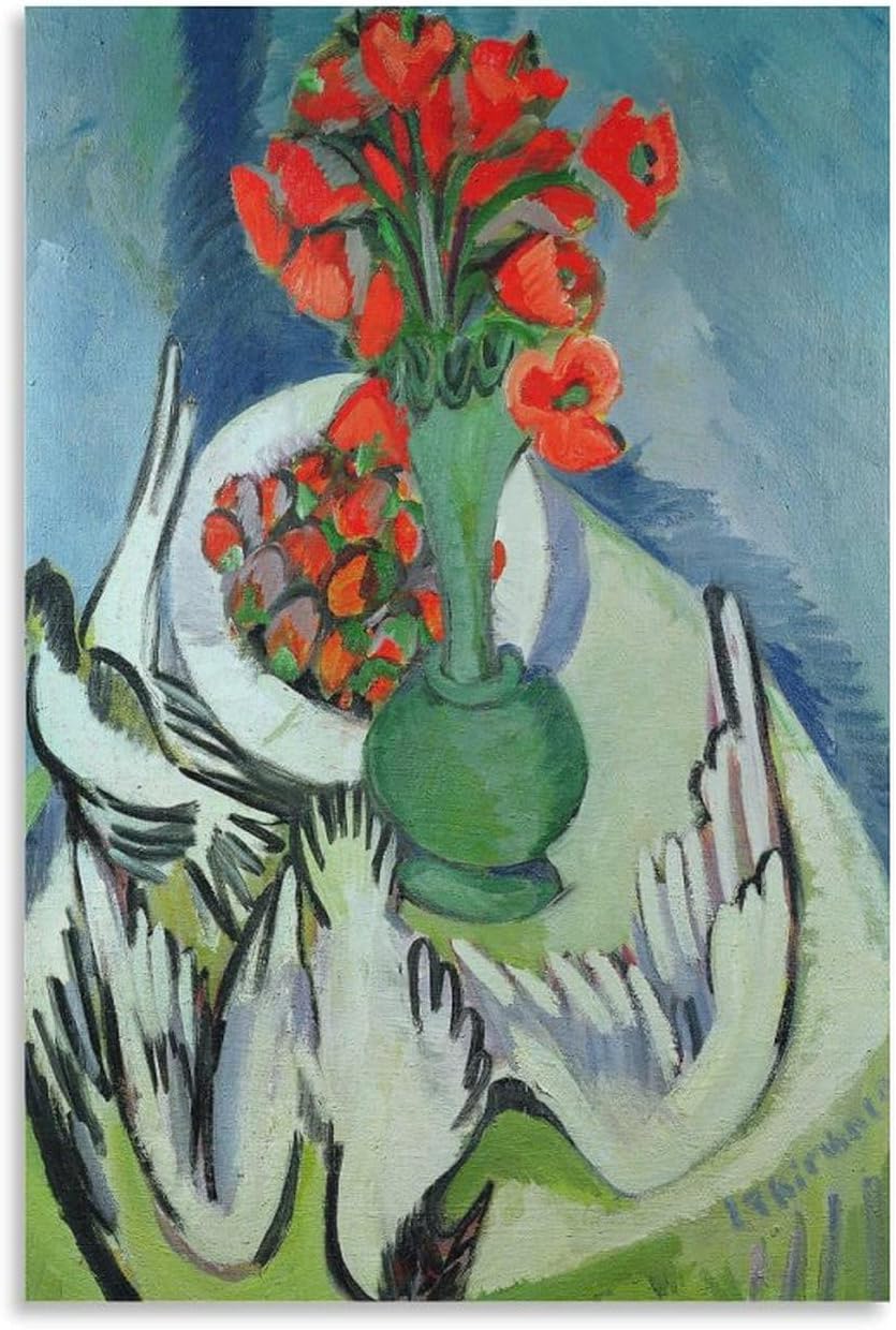 BRogeh Ernst Ludwig Kirchner,Still Life with Seagulls Poppies And Strawberries,art Prints,Vintage Art,canva Canvas Poster Wall Art Bedroom Decor Office Room Kitchen Decor Gift 24x36inch(60x90cm)