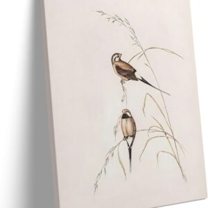Brown Bird on Branch Canvas Wall Art, Small Songbird in Nature Picture Print, Vintage Animal Framed Poster Artwork, Rustic Wildlife Oil Painting for Bedroom or Garden Room 8x10inch