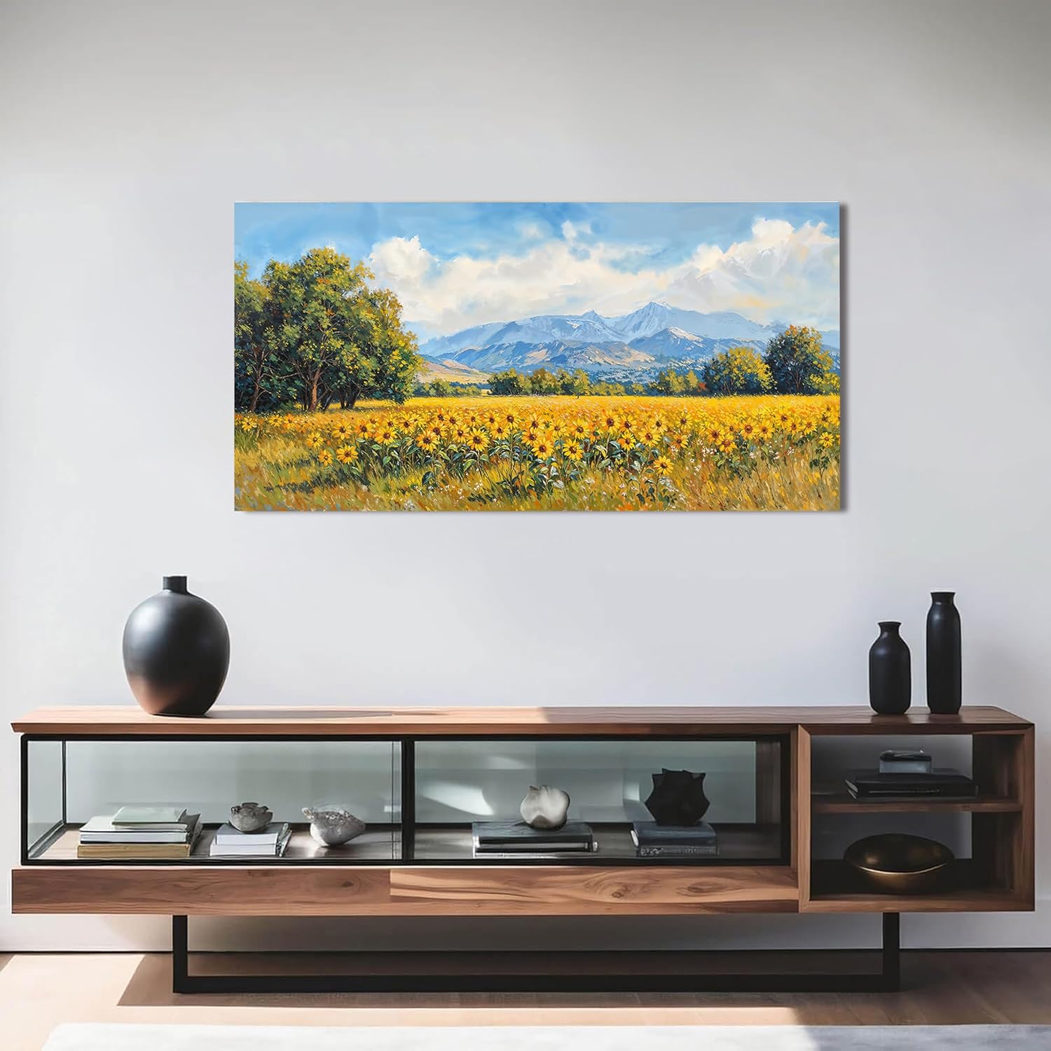 Canvas Wall Art Decor Wall Art Pictures for Living Room Canvas Art Wall Decor Mountain Wildflowers Wall Art Prints Summer Landscape Artwork for Walls Bedroom Home Aesthetic Wall Art Decor 20" X 40" - Image 2