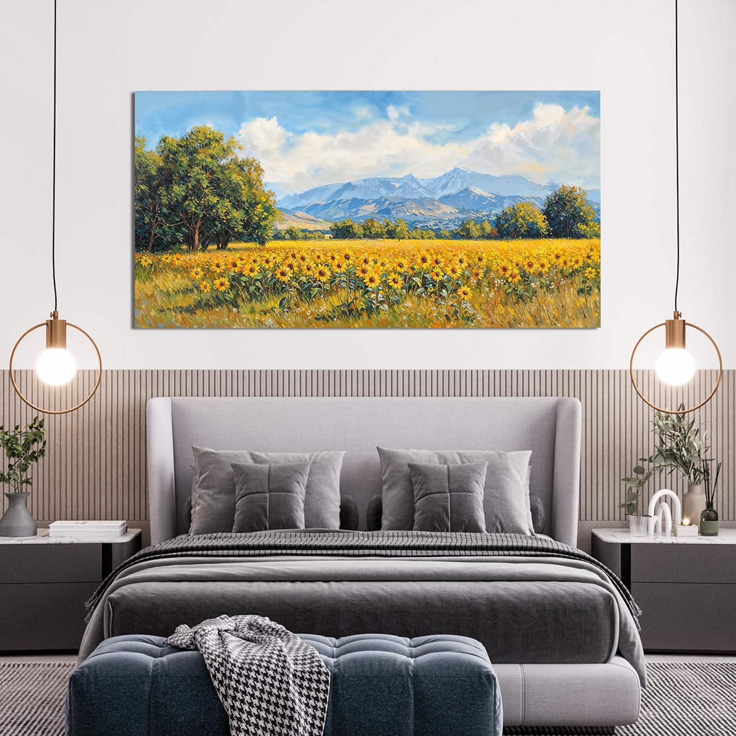 Canvas Wall Art Decor Wall Art Pictures for Living Room Canvas Art Wall Decor Mountain Wildflowers Wall Art Prints Summer Landscape Artwork for Walls Bedroom Home Aesthetic Wall Art Decor 20" X 40" - Image 5
