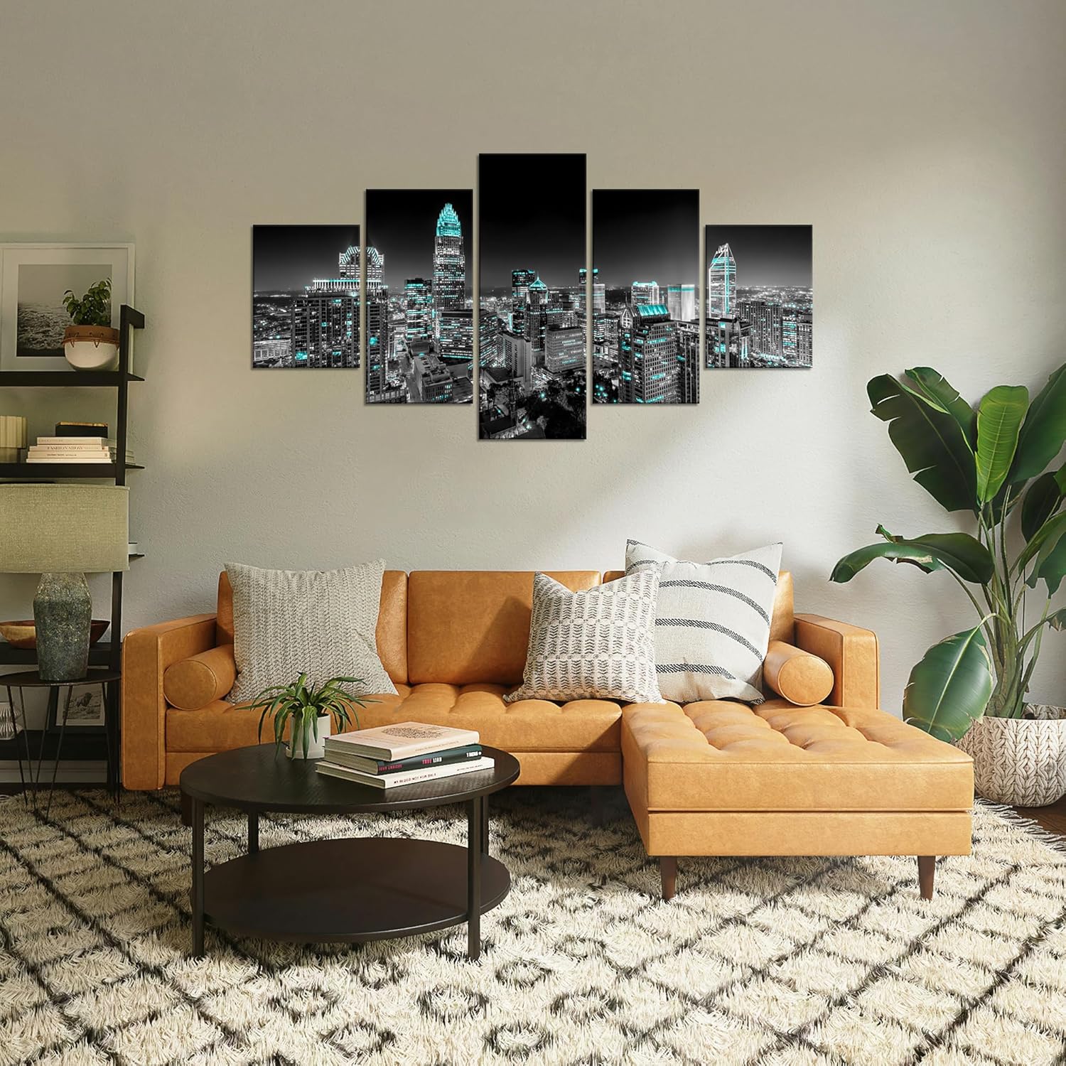 Charlotte Skyline Wall Art Charlotte North Carolina Wall Decor Charlotte Picture Frame Canvas Print Black and White Painting Charlotte City Poster Home Living Room Decoration(60x32 inches) - Image 2