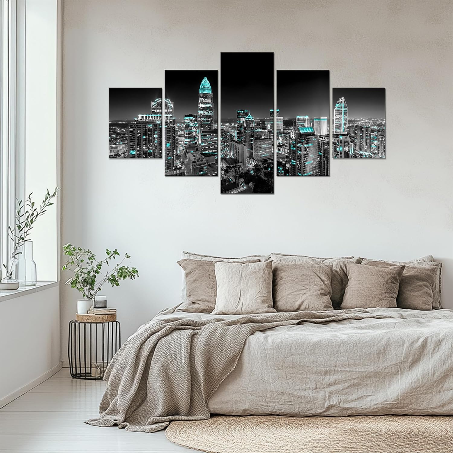 Charlotte Skyline Wall Art Charlotte North Carolina Wall Decor Charlotte Picture Frame Canvas Print Black and White Painting Charlotte City Poster Home Living Room Decoration(60x32 inches) - Image 3