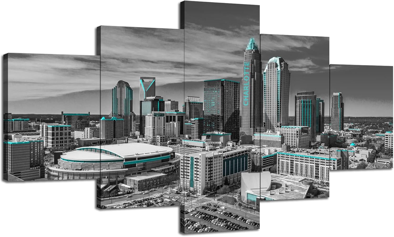 Charlotte Skyline Wall Art Charlotte North Carolina Wall Decor Charlotte Picture Frame Canvas Print Black and White Painting Charlotte City Poster Home Living Room Decoration(60x32 inches) - Image 23