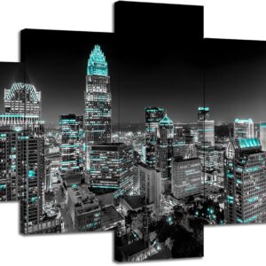 Charlotte Skyline Wall Art Charlotte North Carolina Wall Decor Charlotte Picture Frame Canvas Print Black and White Painting Charlotte City Poster Home Living Room Decoration(60x32 inches)