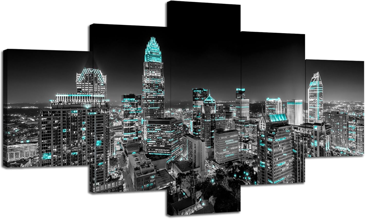 Charlotte Skyline Wall Art Charlotte North Carolina Wall Decor Charlotte Picture Frame Canvas Print Black and White Painting Charlotte City Poster Home Living Room Decoration(60x32 inches)