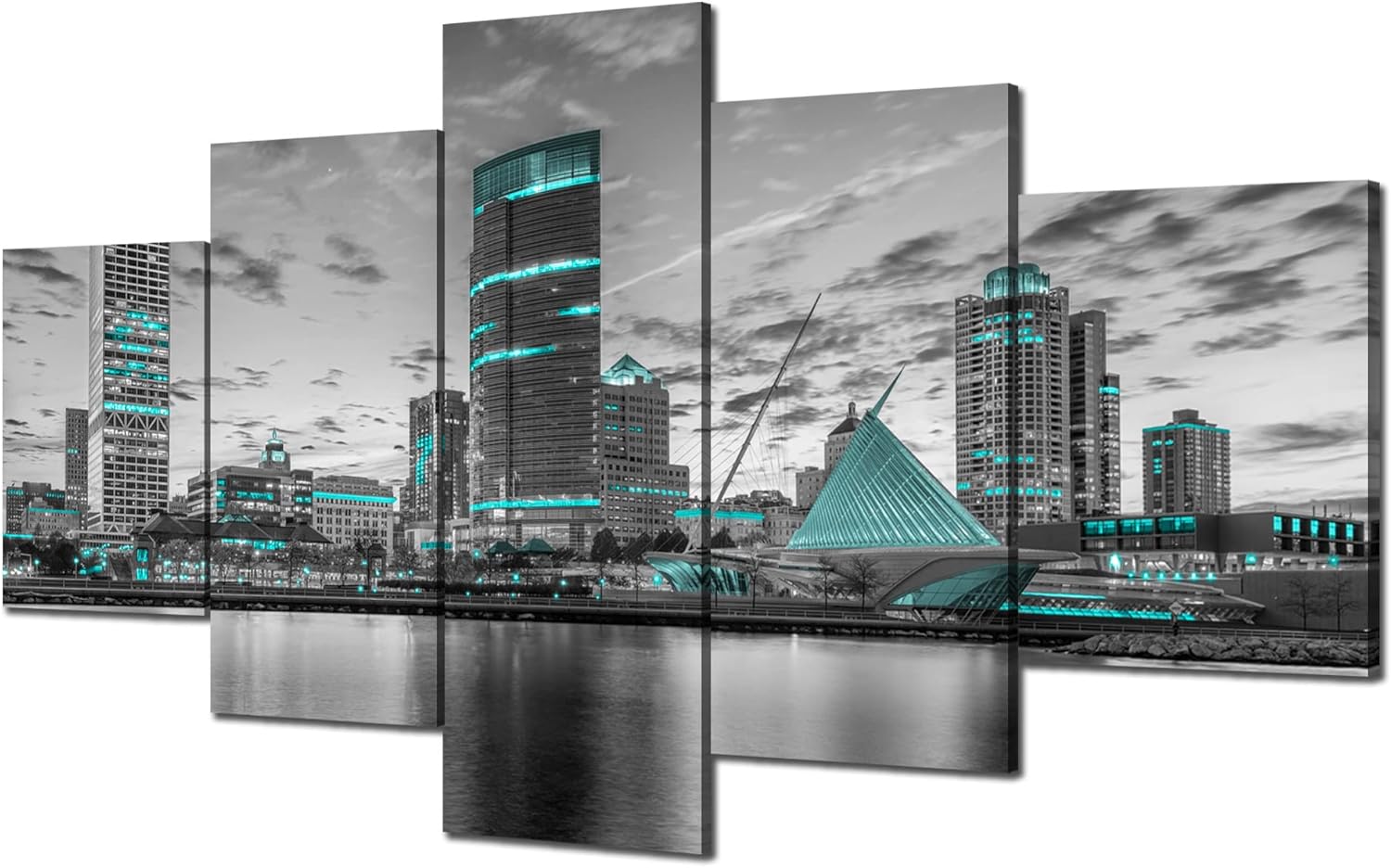 Charlotte Skyline Wall Art Charlotte North Carolina Wall Decor Charlotte Picture Frame Canvas Print Black and White Painting Charlotte City Poster Home Living Room Decoration(60x32 inches) - Image 24