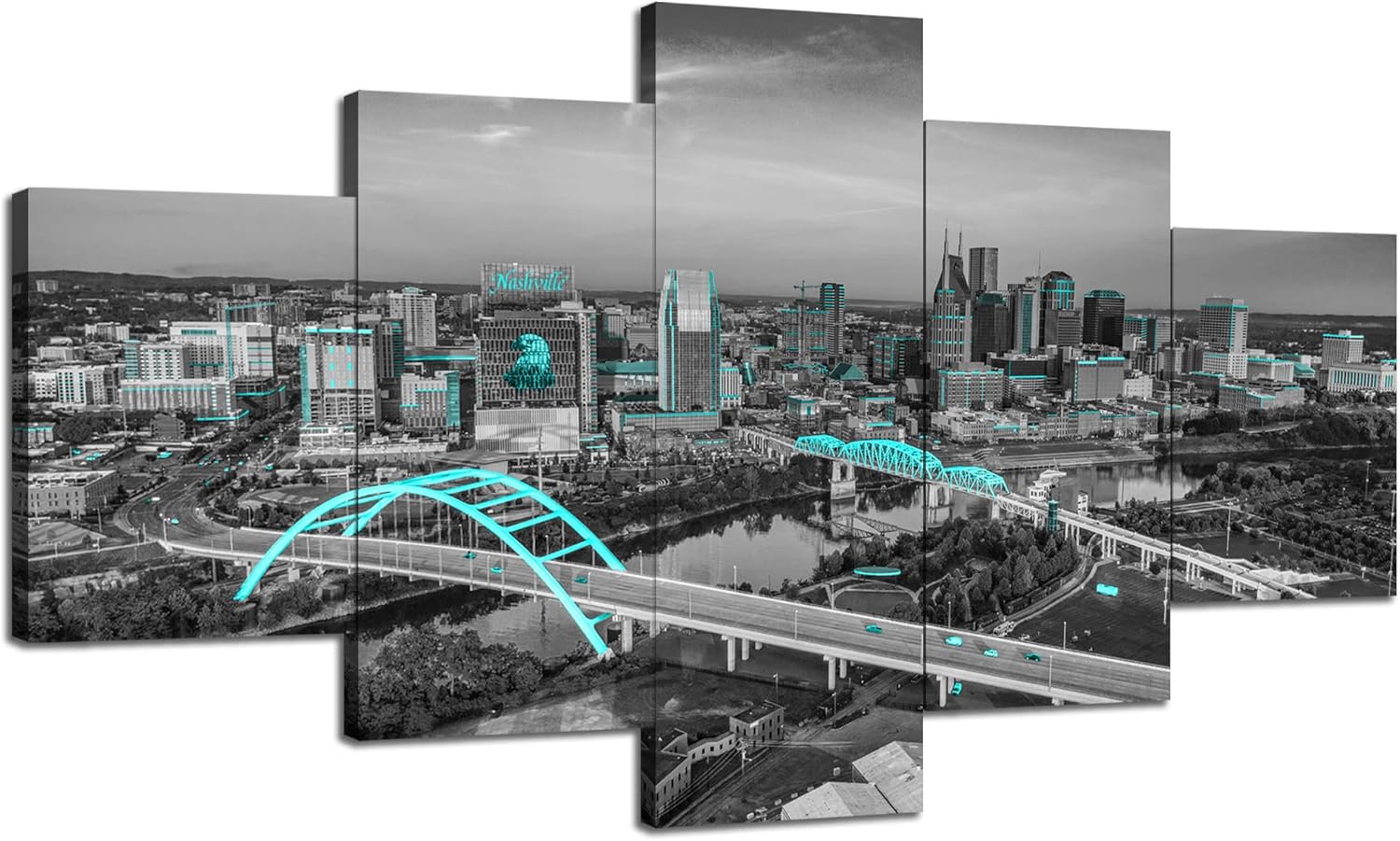 Charlotte Skyline Wall Art Charlotte North Carolina Wall Decor Charlotte Picture Frame Canvas Print Black and White Painting Charlotte City Poster Home Living Room Decoration(60x32 inches) - Image 16