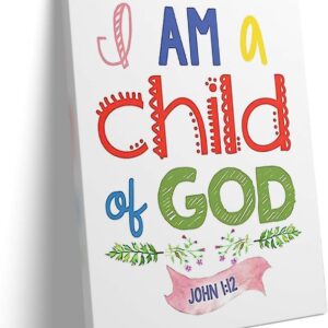 Christian Canvas Wall Art, I Am a Child of God Inspirational Quote Pictures Print, Religious Wall Painting Decor for Home, Church, and Office, John 1:12 Bible Verse Framed Artwork 24" x 30"