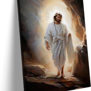 Christian Canvas Wall Art Jesus Resurrection Painting, Christ Risen from Tomb Print Art, Spiritual God Friday Poster Framed Artwork for Living Room Bedroom Church Decor 11" x 14"