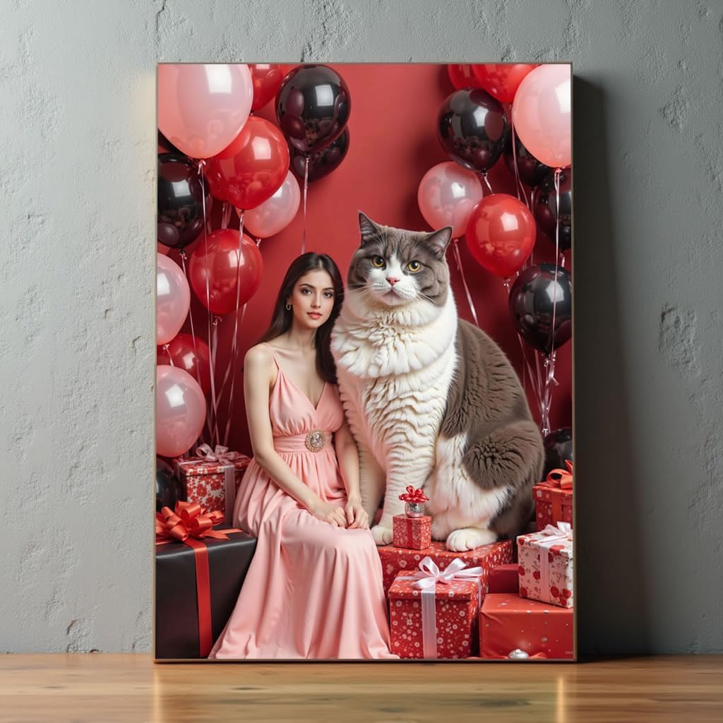 Custom Pet Portrait Wall Art Personalized Cat Poster Canvas with Owner Personalizadas para Pared Pet Portrait Painting for Room Decor Bathroom Pictures Living Room Bedroom Aesthetic