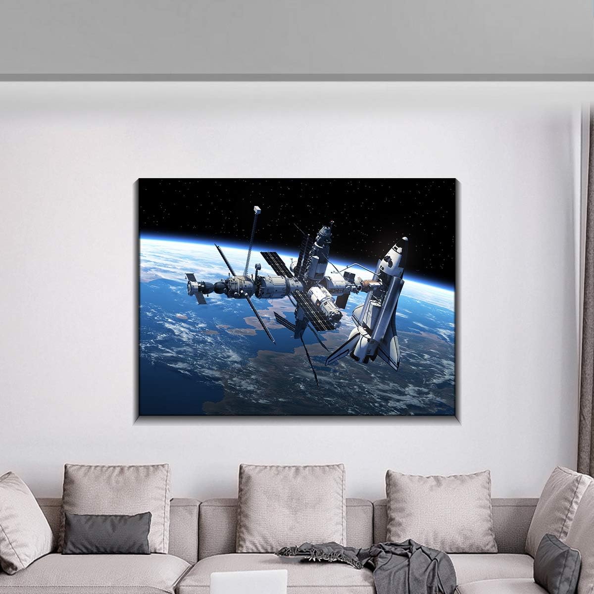 Denozer - International Space Station and Earth Poster Canvas Print Wall Art Landscape Picture Printed on Canvas NASA Home Decoration Giclee Artwork Ready to Hang 30x20 inches - Image 4