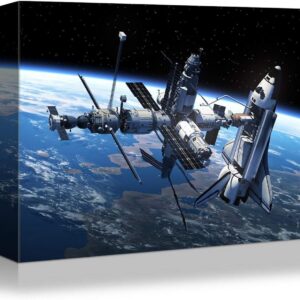 Denozer - International Space Station and Earth Poster Canvas Print Wall Art Landscape Picture Printed on Canvas NASA Home Decoration Giclee Artwork Ready to Hang 30x20 inches