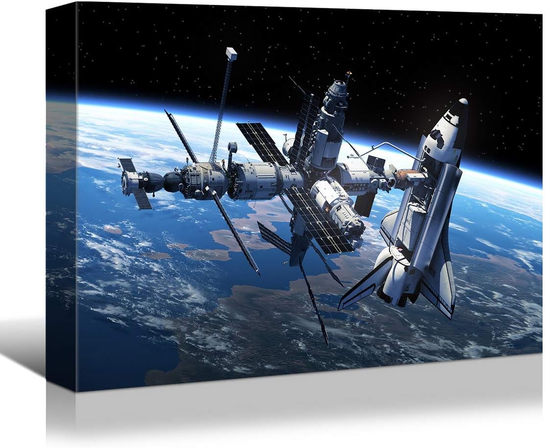 Denozer - International Space Station and Earth Poster Canvas Print Wall Art Landscape Picture Printed on Canvas NASA Home Decoration Giclee Artwork Ready to Hang 30x20 inches