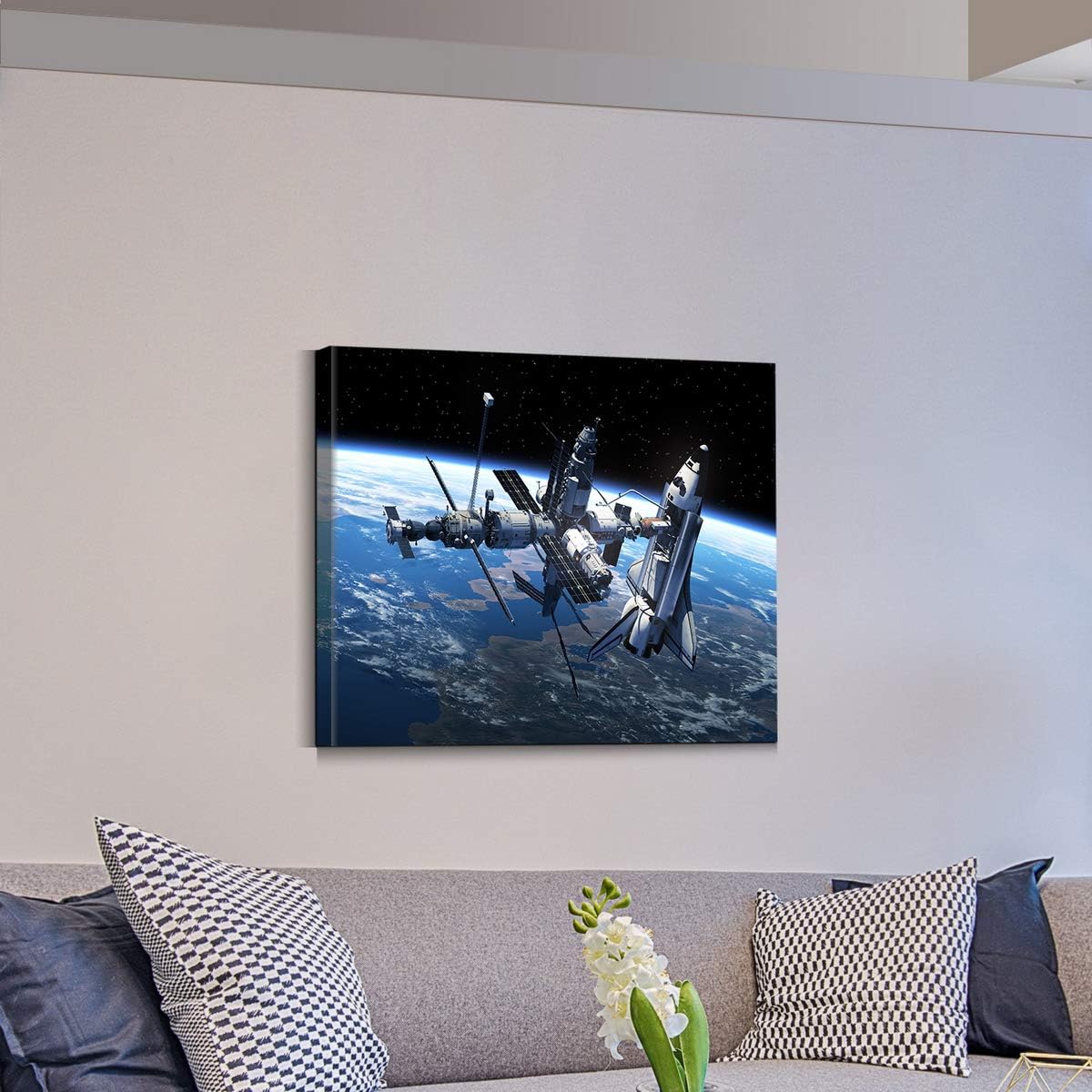 Denozer - International Space Station and Earth Poster Canvas Print Wall Art Landscape Picture Printed on Canvas NASA Home Decoration Giclee Artwork Ready to Hang 30x20 inches - Image 3