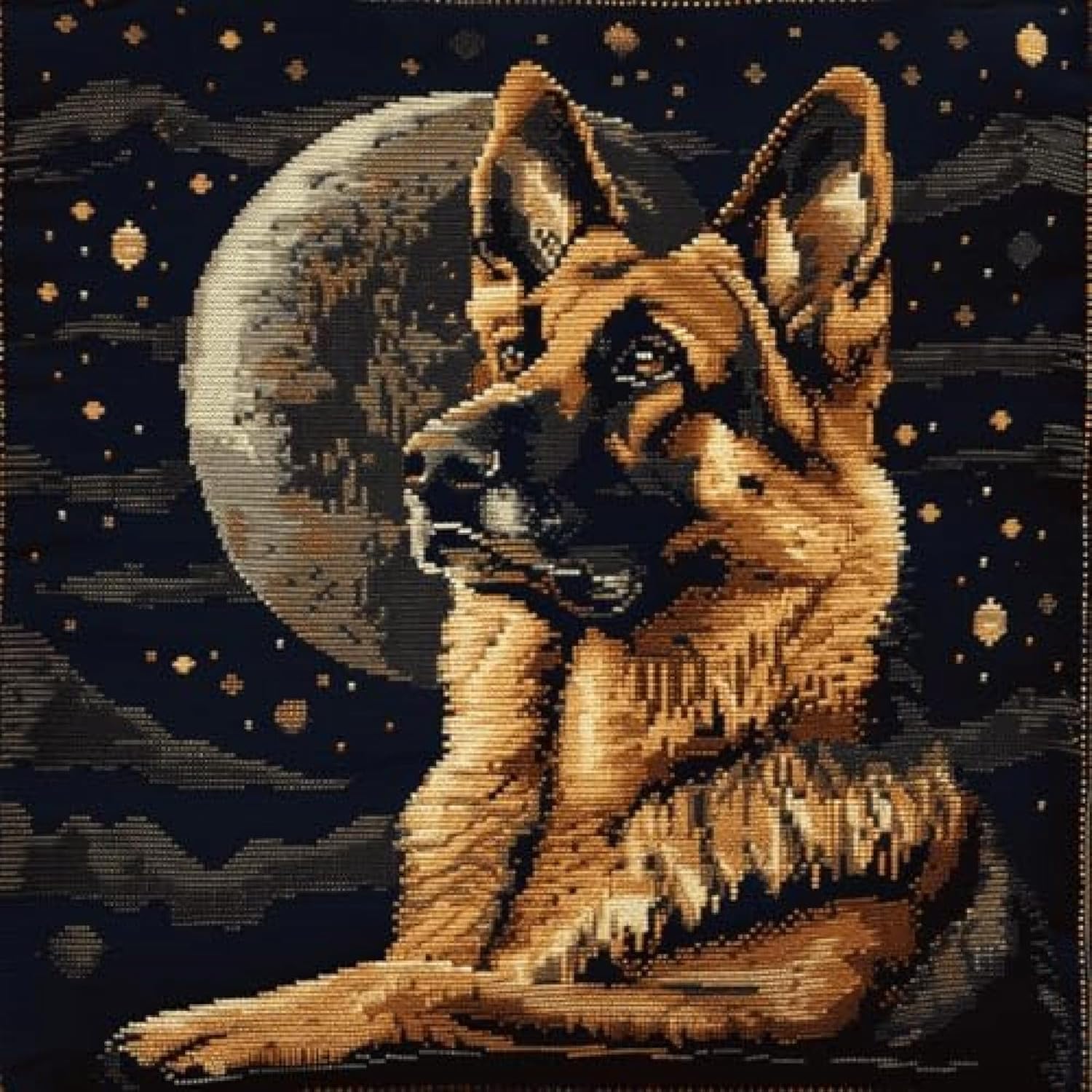 DIY Latch Hook Pillow Kit German Shepherd Animal Stamped Pillow Latch Hook Kit Dog And Moon Cover Latch Hook Pillow Cover DIY Pillowcase Kit Adults Pillowcase Craft Kits With Printed Canva 43x43cm