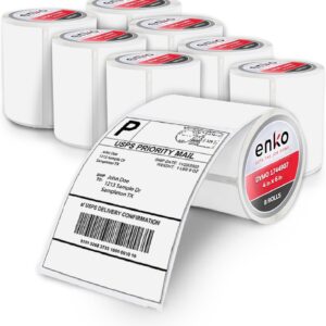 enKo Compatible Zebra 4x6 Label\/Dymo Labels 1744907 (4 x 6) for Dymo Labelwriter 4XL Shipping Zebra Direct Thermal Printer (8 Rolls, 1760 Labels)
