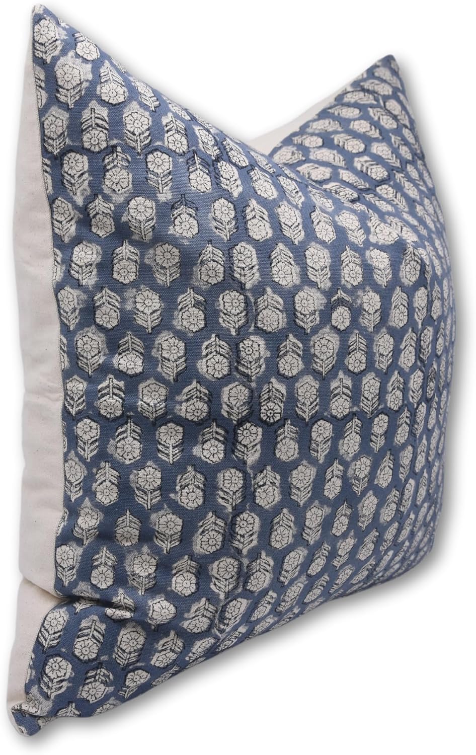 Fabritual Throw Home Decorative Blue 16x16 Inches Cushion Case Perfect for Living Room Sofa, Couch Handmade Block Print Pillow Cover Farmhouse, Gift Summer Cotton Fabric Room Accent, Tulsi Buti - Image 3