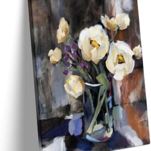 Floral Canvas Wall Art, White Flowers in Vase Print Oil Painting, Elegant Floral Print Art, Vintage Poster Framed Modern Wall Artwork for Anniversary, Christmas, Mother's Days Decor Gift 16" x 20"