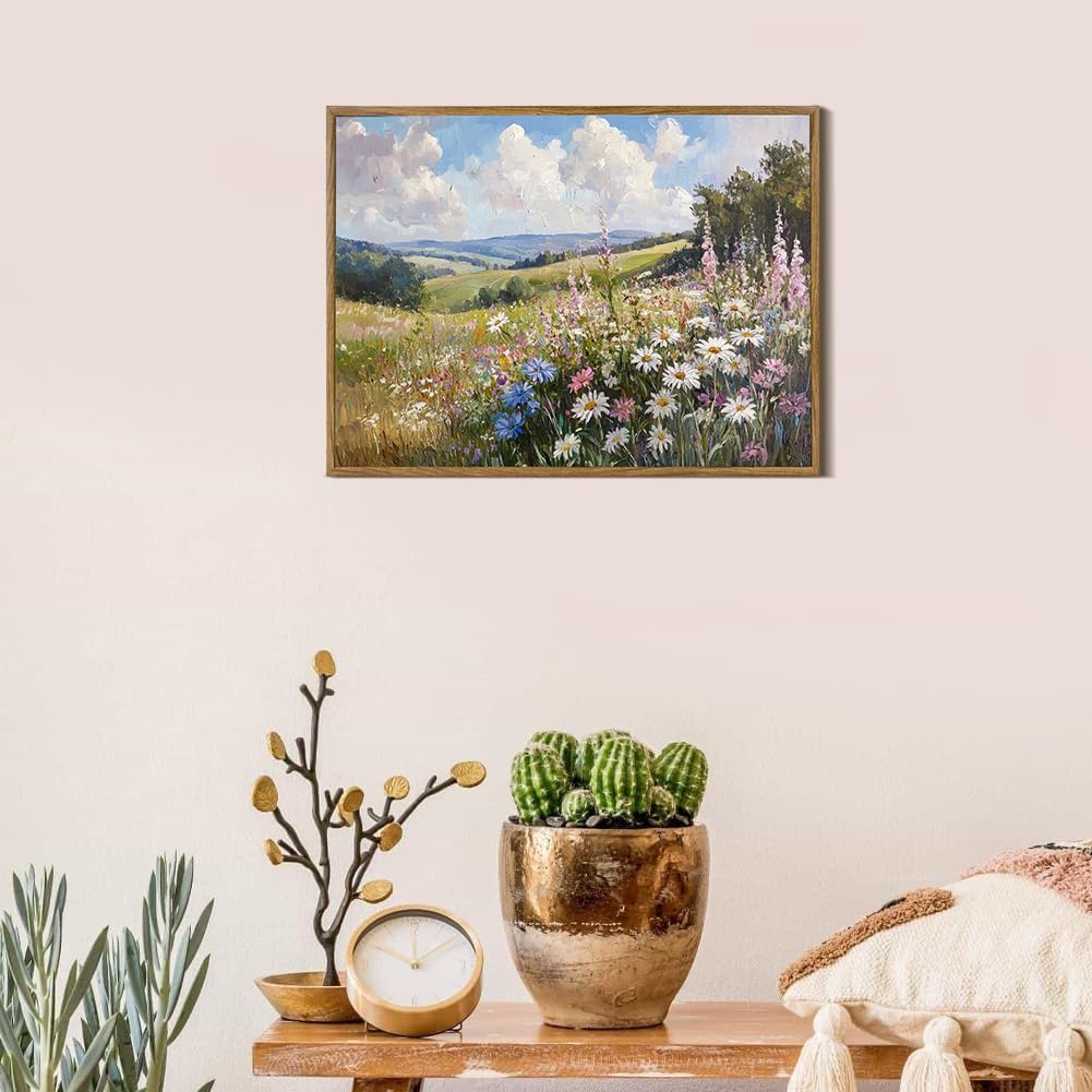 Framed Canvas Wall Art Prints Wildflower Oil Painting Aesthetic Room Decor Nature Rural Wilderness Landscape Poster Pictures Prints for Bathroom, Bedroom LivingRoom 8×10inch - Image 3
