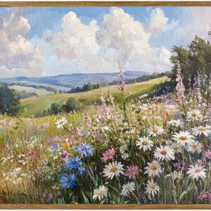 Framed Canvas Wall Art Prints Wildflower Oil Painting Aesthetic Room Decor Nature Rural Wilderness Landscape Poster Pictures Prints for Bathroom, Bedroom LivingRoom 8×10inch