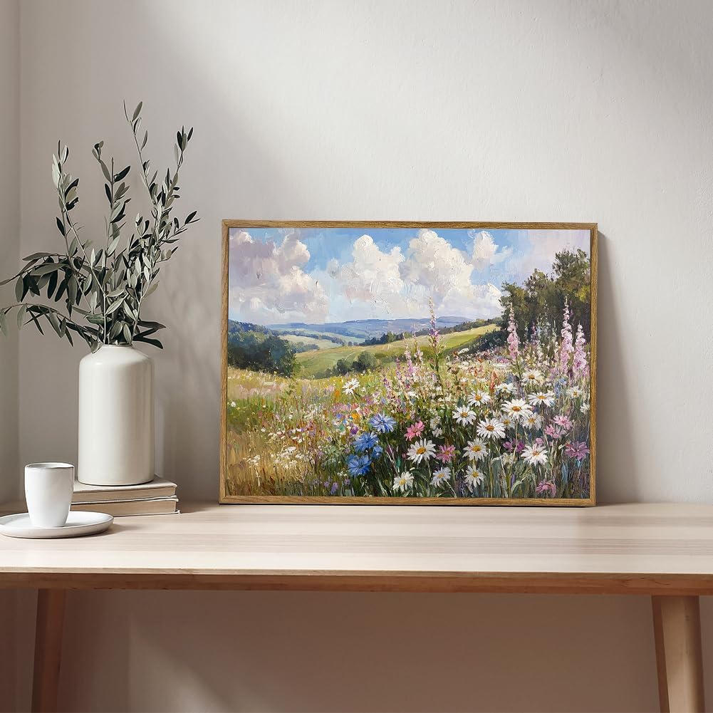 Framed Canvas Wall Art Prints Wildflower Oil Painting Aesthetic Room Decor Nature Rural Wilderness Landscape Poster Pictures Prints for Bathroom, Bedroom LivingRoom 8×10inch - Image 2