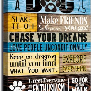 Funny Dog Saying Canva Wall Art Rustic Farmhouse Inspirational Quotes Dog Picture Cute Pets Rules Advice Prints Dog Paws Footprints Poster Painting for Vet Office Dog Lover room Wall Decor Framed