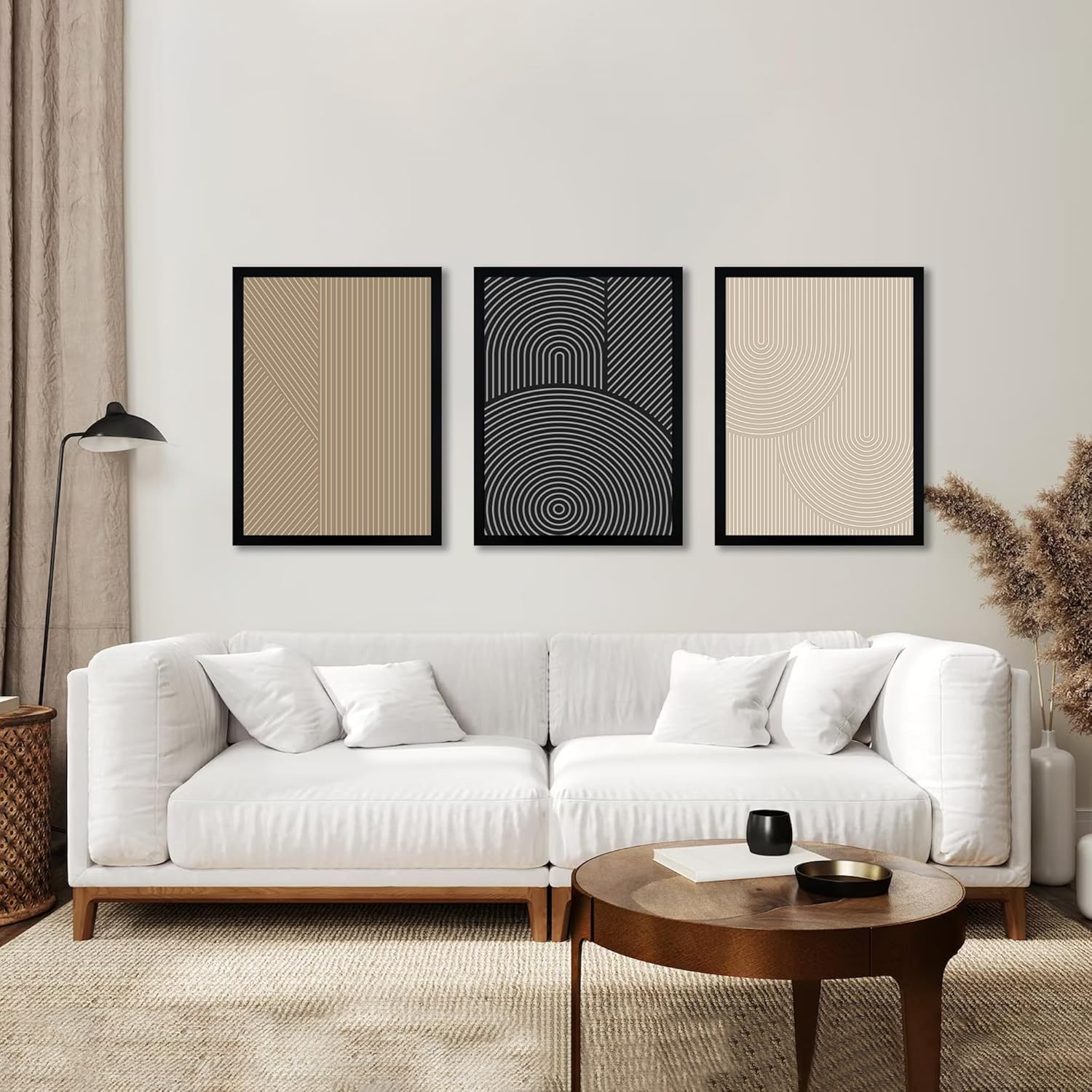FWAHREN Framed Modern Abstract Minimalist Neutral Canvas Wall Art, Geometric Textured Line Mid Century Prints Artwork, Contemporary Japandi Wall Decor, Living Room Bedroom Office, Set of 3, 12x16in - Image 4