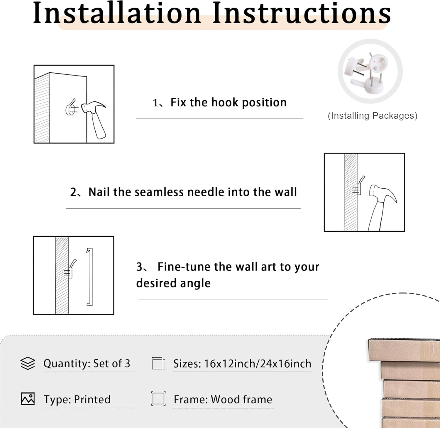FWAHREN Framed Modern Abstract Minimalist Neutral Canvas Wall Art, Geometric Textured Line Mid Century Prints Artwork, Contemporary Japandi Wall Decor, Living Room Bedroom Office, Set of 3, 12x16in - Image 7