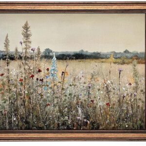 Gold Framed Vintage Wall Art Classical French Landscape Wildflowers Botanical Painting Canvas Print Kitchen Living Room Wall Decor (Champ Fleuri, 10L x 8W)